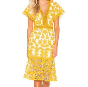 SAYLOR Kaiya Midi Dress Mustard and White Size XS